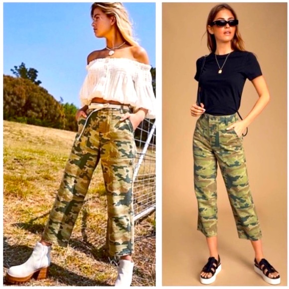 Free People Remy Green Camo High-Waisted Wide Leg Jeans Size 24 NWT - Picture 5 of 16